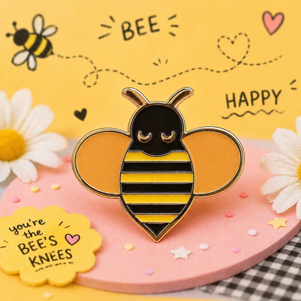 Cute Bee Enamel Pin Gold Heart Bumblebee Brooch Kawaii Lapel Pin Nature Lover - Picture 2 of 5